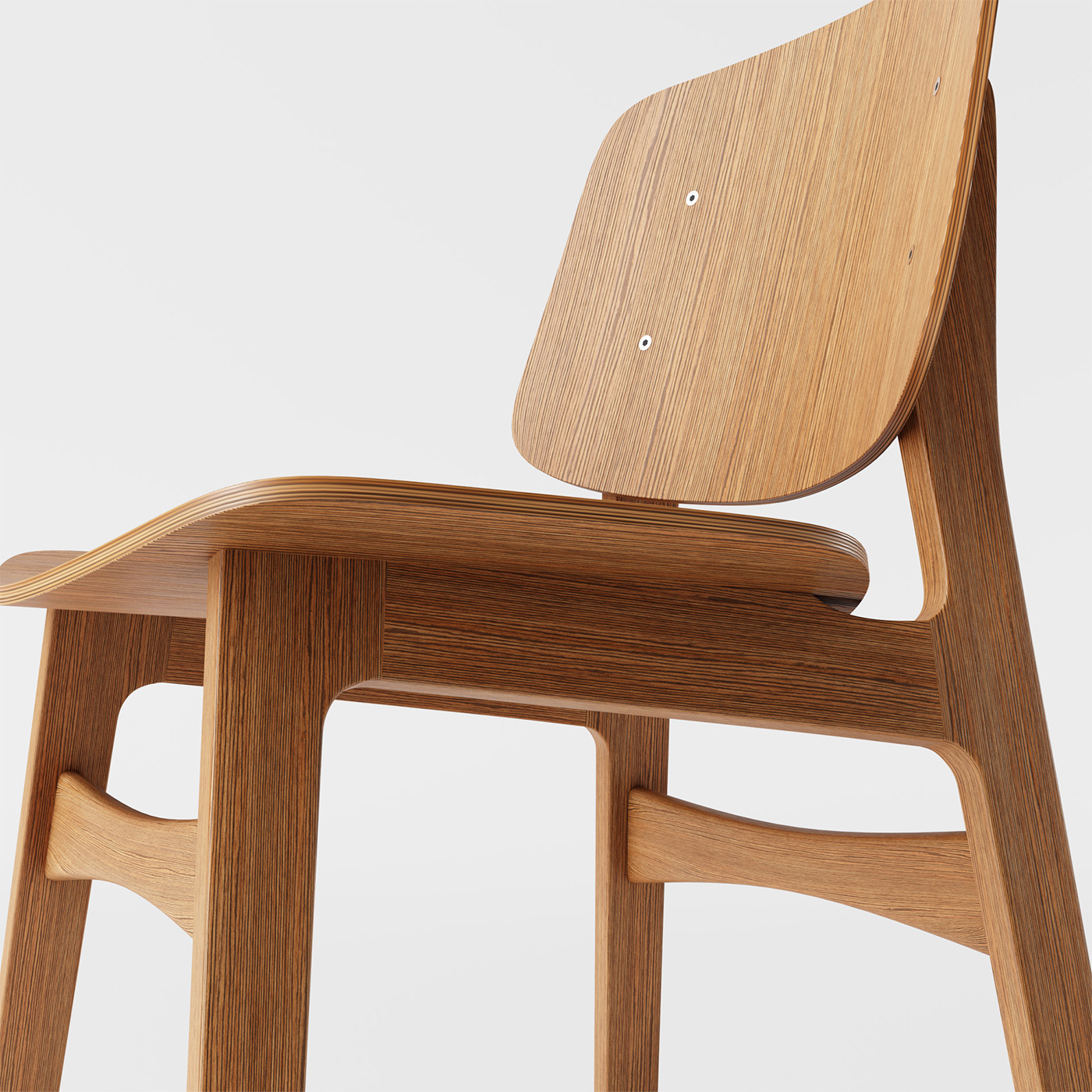 Close-up of a rendered wooden chair